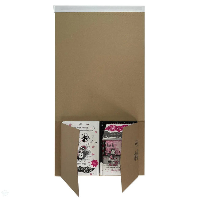 TPC-BW3 Book Wraps 280 x 205 x 0-70 mm - carrying two small story books inside the mailer, highlighting the versatile nature of the packaging.