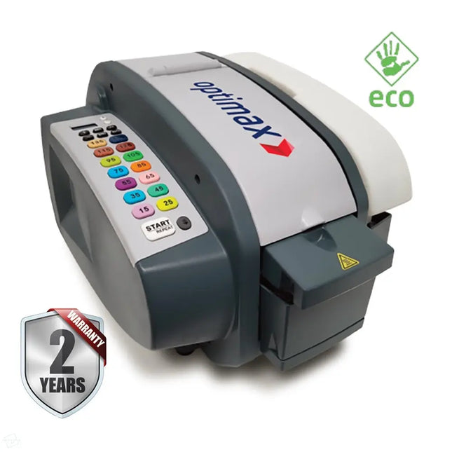 Photo of an OM700 Automatic Water Activated Tape Dispenser - which is an automatic water activated tape dispenser designed to dispense pre-moistened gummed paper tape at programmable lengths. Idea for e=commerce dispatch operations, 3PL businesses, warehousing and more.