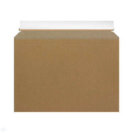 Fits A4 paper and documents - 234 x 334 mm 300 and 400gsm solid board cardboard envelopes with plastic free opening and peel and seal.