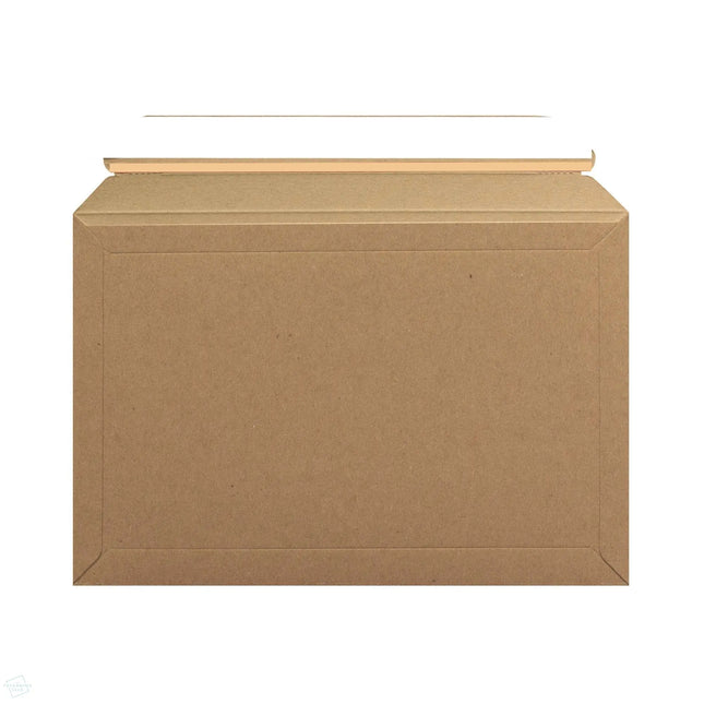 194mm x 292mm solid board peel and seal cardboard envelope with paper based opening. Plastic free and recyclable.