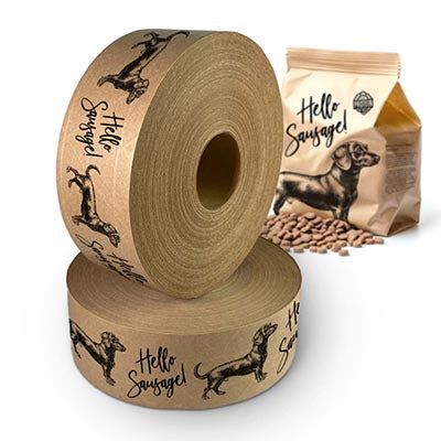 Custom printed water activated packing tape (WAT) - also known as gummed paper packing tape. 