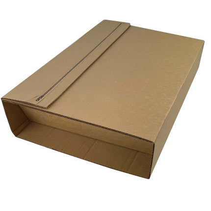 Photo of the TPC-BW5 Book Wraps 410 x 320 x 0-100 mm sealed closed, highlighting it's deep box-like capacity for shipping a wide range of product sizes.