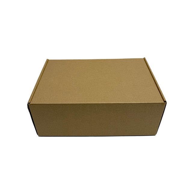 Medium Ecommerce Postal Boxes in brown, closed cardboard box on a white background