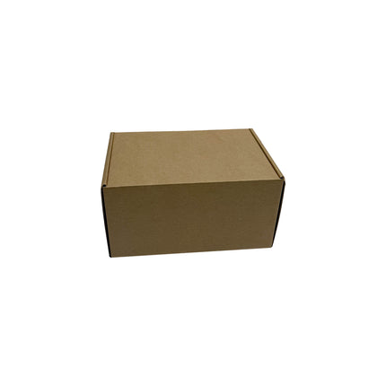 Brown cardboard postal box with lid on a white background