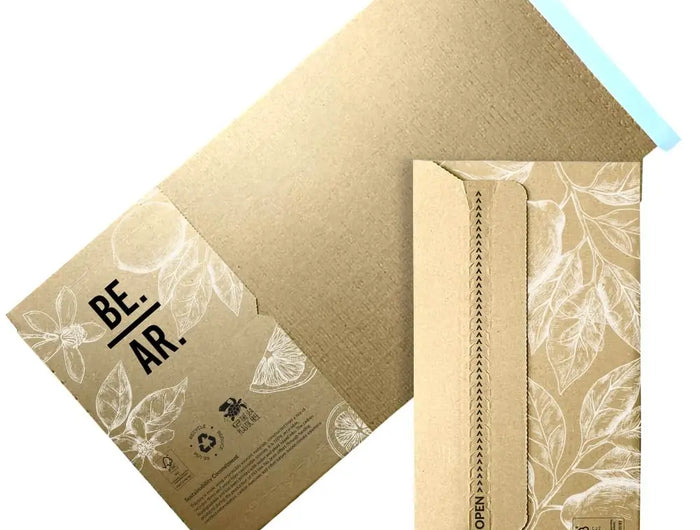 Custom Printed Book Wrap Mailer - for shipping coffee. Printed in 2 colour white and black over 100% recyclable FSC certified kraft corrugated cardboard. 