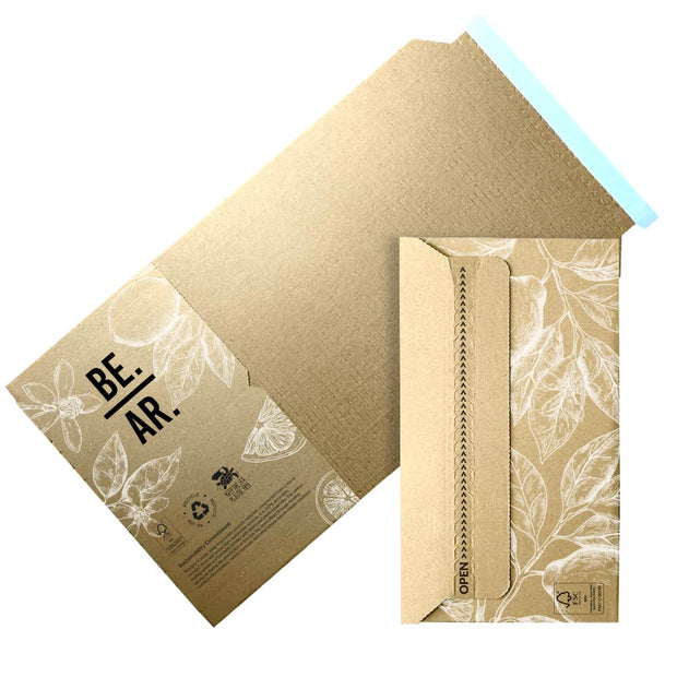 Custom Printed Book Wrap Mailer - for shipping coffee. Printed in 2 colour white and black over 100% recyclable FSC certified kraft corrugated cardboard. 