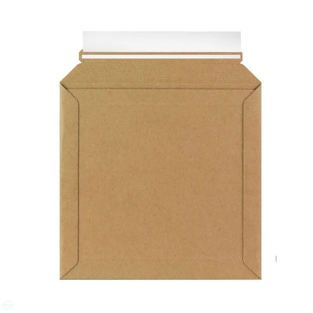 Corrugated Cardboard Capacity Envelopes 180 x 180mm  featuring new white paper based opening strip. 100% recyclable - available by The Packaging Club