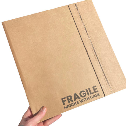 12 inch LP mailer, featuring printed fragile text and variable capacity. very fast to pack, made from strong FSC certified material. Best price in the UK, rated 5 stars. 