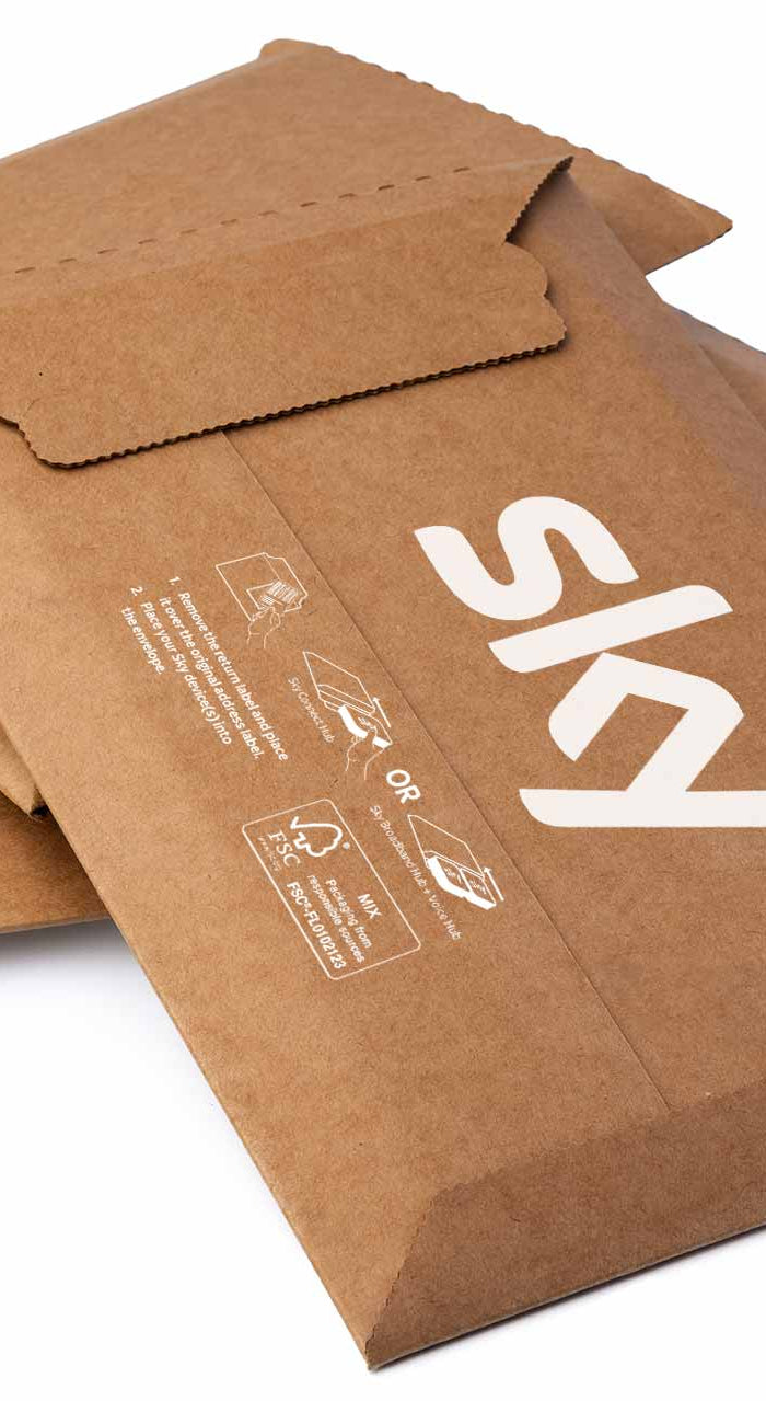 eco friendly ecommerce cardboard envelopes for Sky mobile and Sky TV