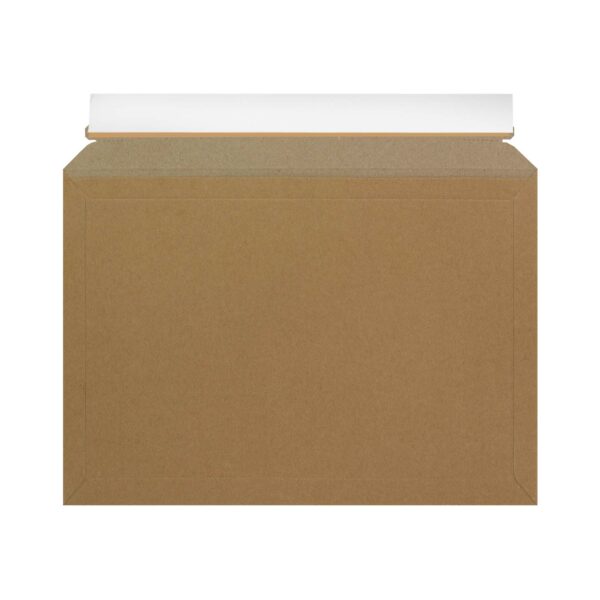 Fits A4 paper and documents - 234 x 334 mm 300 and 400gsm solid board cardboard envelopes with plastic free opening and peel and seal.